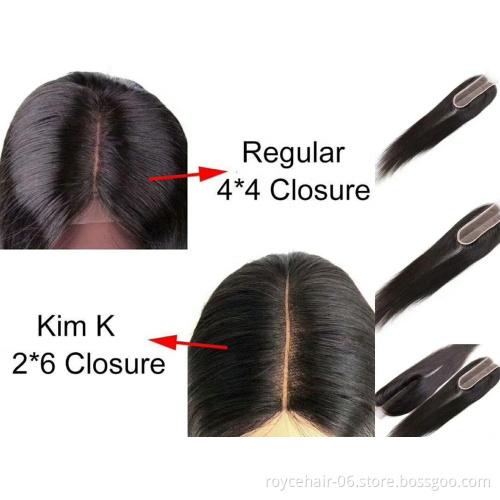8 to 20 Inch Natural Color Kim Kardashian Wig Virgin Hairs 2 *6 Middle Part Swiss Lace Closure